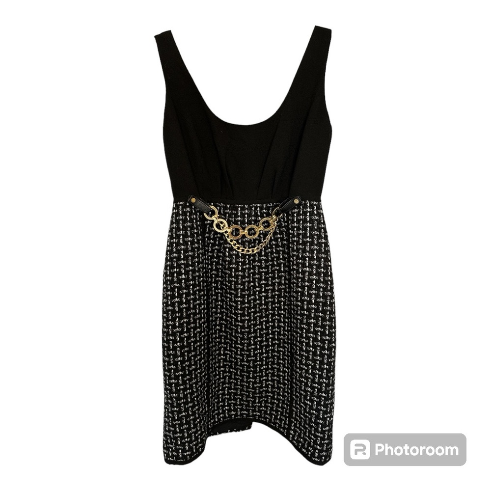 Tibi Sleeveless Wool Gabrielle Sheath Dress with Gold Chain